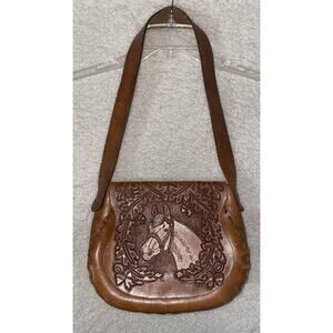 Western Vintage Horse Hand Tooled Embossed Leather Shoulder Bag